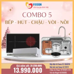 Combo 5: Bếp điện từ + Hút mùi + Chậu + Vòi + Bộ nồi