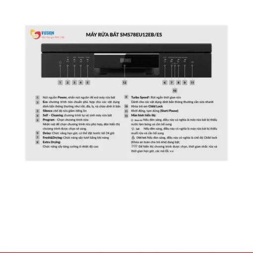 Máy rửa bát 14 bộ Eurosun SMS78EU12EB